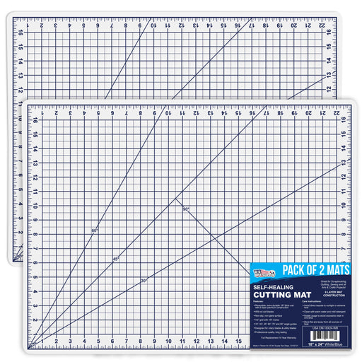 18" x 24" White/Blue Professional Self Healing 5-6 Layer Double Sided Durable Non-Slip Cutting Mat - Pack of 2