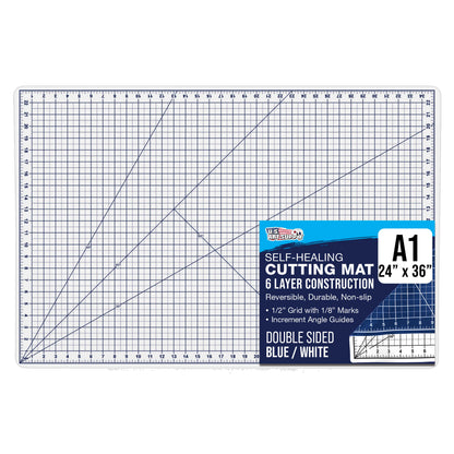 24" x 36" Self-Healing Cutting Mat 5-Ply - Double-Sided White/Blue Craft Mat, Non-Slip Cutting Mats for Crafts, Sewing, Quilting, Scrapbooking
