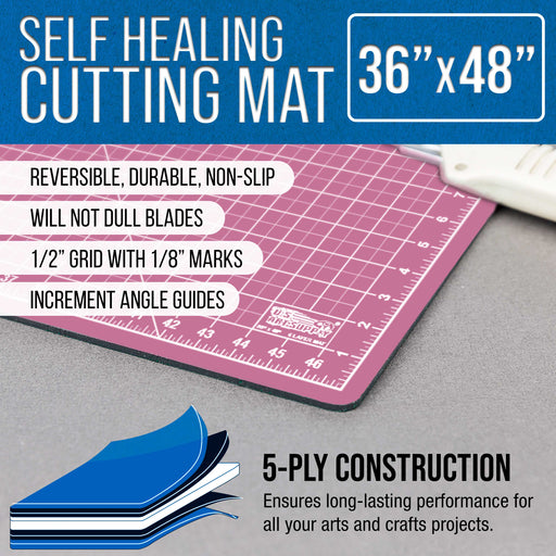 36" x 48" Pink/Blue Professional Self Healing 5-Ply Double Sided Durable Non-Slip Cutting Mat Great for Scrapbooking Quilting Sewing Arts & Crafts