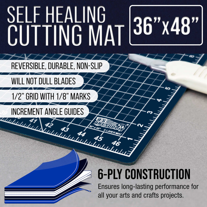 36" x 48" Self-Healing Cutting Mat 5-Ply - Double-Sided White/Blue Craft Mat, Non-Slip Cutting Mats for Crafts, Sewing, Quilting, Scrapbooking