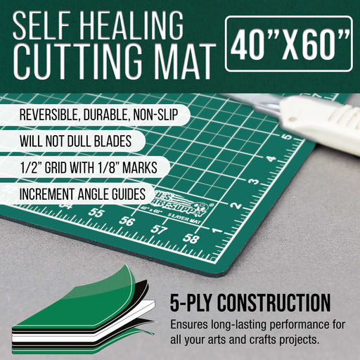 40" x 60" Self-Healing Cutting Mat 5-Ply - Double-Sided Green/Black Craft Mat, Non-Slip Cutting Mats for Crafts, Sewing, Quilting, Scrapbooking