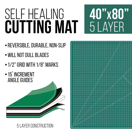 40" x 80" Self-Healing Cutting Mat 5-Ply - Double-Sided Green/Black Craft Mat, Non-Slip Cutting Mats for Crafts, Sewing, Quilting, Scrapbooking
