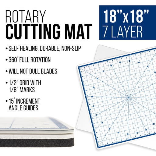 18" x 18" Rotary White/Blue High Contrast Professional Self Healing 7-Layer Durable Non-Slip Cutting Mat Great for Scrapbooking, Quilting, Sewing
