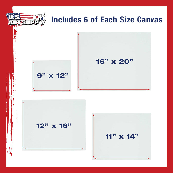 Multi-Pack 6-Ea of 9 x 12, 11 x 14, 12 x 16, 16 x 20 inch. Professional Quality Large Artist Canvas Panel Assortment Pack (24 Total Panels)