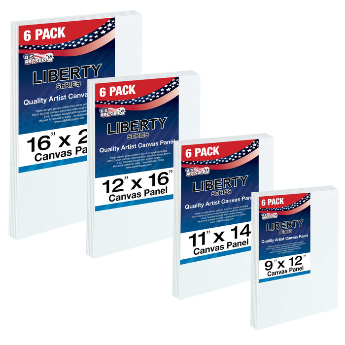 Multi-Pack 6-Ea of 9 x 12, 11 x 14, 12 x 16, 16 x 20 inch. Professional Quality Large Artist Canvas Panel Assortment Pack (24 Total Panels)