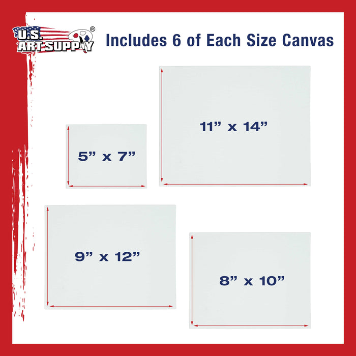 Multi-Pack 6-Ea of 5 x 7, 8 x 10, 9 x 12, 11 x 14 inch. Professional Quality Medium Artist Canvas Panel Assortment Pack (24 Total Panels)
