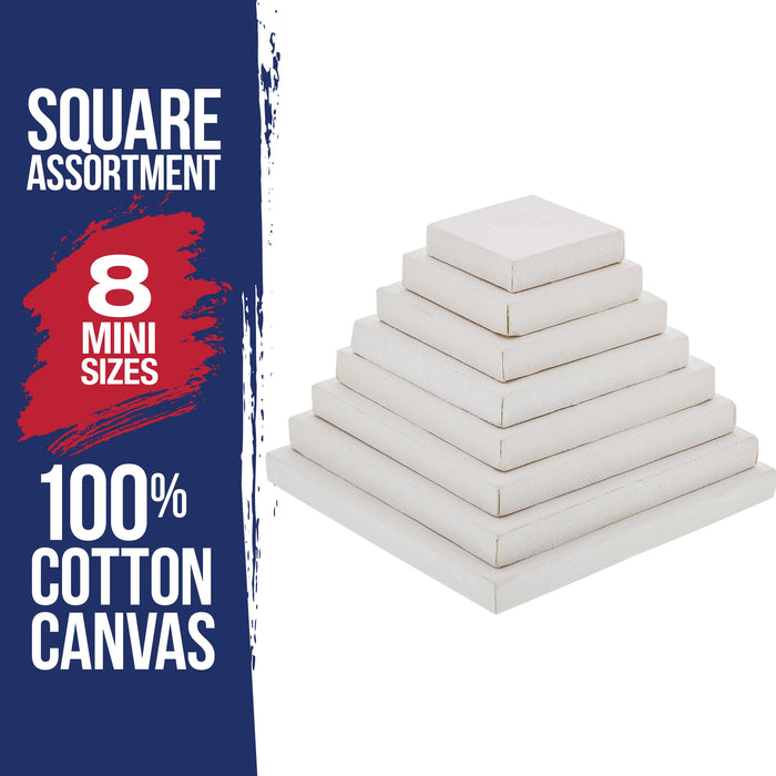 Mini Pyramid of Square Stretched Canvas (8 pack) 1-each of: 1-1/2x1-1/2, 2x2, 2-1/2x2-1/2, 2-3/4x2-3/4, 3-1/4x3-1/4, 3-5/8x3-5/8, 4x4, 4-1/2x4-1/2)