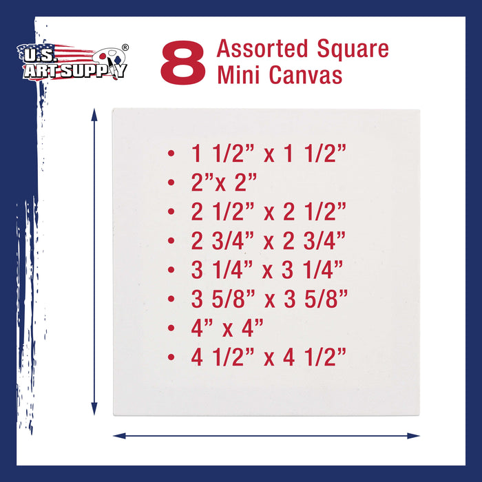 Mini Pyramid of Square Stretched Canvas (8 pack) 1-each of: 1-1/2x1-1/2, 2x2, 2-1/2x2-1/2, 2-3/4x2-3/4, 3-1/4x3-1/4, 3-5/8x3-5/8, 4x4, 4-1/2x4-1/2)