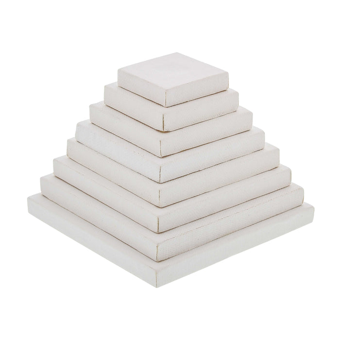 Mini Pyramid of Square Stretched Canvas (8 pack) 1-each of: 1-1/2x1-1/2, 2x2, 2-1/2x2-1/2, 2-3/4x2-3/4, 3-1/4x3-1/4, 3-5/8x3-5/8, 4x4, 4-1/2x4-1/2)