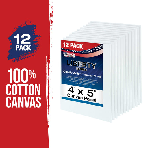 4 X 5 Inch Professional Art Canvas Board Panels 12 Pack - 8 Ounce Heavyweight Cotton Acid Free Canvases for Painting Acrylics and Watercolor (1 Case of 12 Single Canvas Painting Panels)