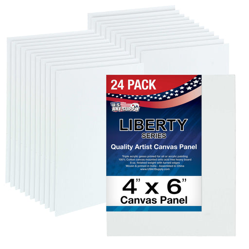4 X 6 Inch Professional Art Canvas Board Panels 24 Pack - 8 Ounce Heavyweight Cotton Acid Free Canvases for Painting Acrylics and Watercolor (1 Case of 24 Single Canvas Painting Panels)