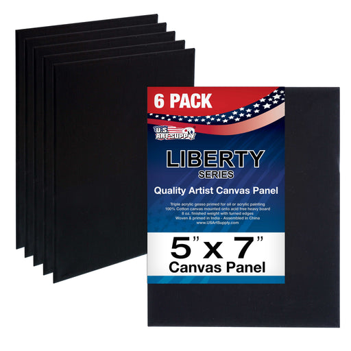 5" x 7" Black Professional Artist Quality Acid Free Canvas Panel Boards for Painting 6-Pack
