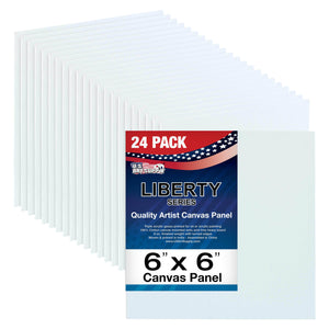 6 X 6 Inch Professional Art Canvas Board Panels 24 Pack - 8 Ounce Heavyweight Cotton Acid Free Canvases for Painting Acrylics and Watercolor (1 Case of 24 Single Canvas Painting Panels)