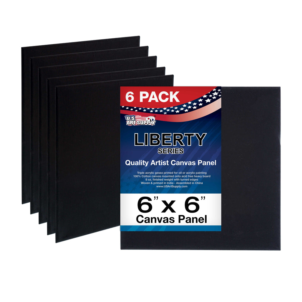 6 X 6 Inch Black Professional Art Canvas Board Panels 6 Pack - 8 Ounce Heavyweight Cotton Acid Free Canvases for Painting Acrylics and Watercolor (1 Case of 6 Single Canvas Painting Panels)