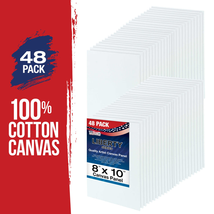 8 X 10 Inch Professional Art Canvas Board Panels 48 Pack - 8 Ounce Heavyweight Cotton Acid Free Canvases for Painting Acrylics and Watercolor (1 Case of 48 Single Canvas Painting Panels)