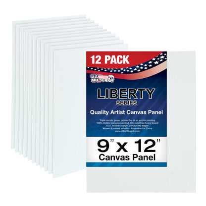 9 X 12 Inch Professional Art Canvas Board Panels 12 Pack - 8 Ounce Heavyweight Cotton Acid Free Canvases for Painting Acrylics and Watercolor (1 Case of 12 Single Canvas Painting Panels)