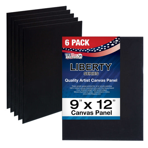 9" x 12" Black Professional Artist Quality Acid Free Canvas Panel Boards for Painting 6-Pack
