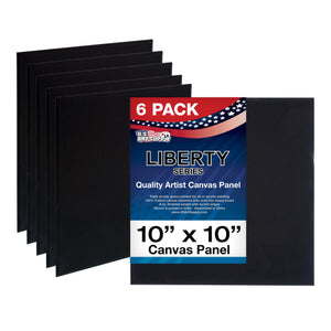 10 X 10 Inch Black Professional Art Canvas Board Panels 6 Pack - 8 Ounce Heavyweight Cotton Acid Free Canvases for Painting Acrylics and Watercolor (1 Case of 6 Single Canvas Painting Panels)