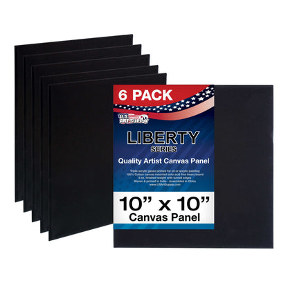 10 X 10 Inch Black Professional Art Canvas Board Panels 6 Pack - 8 Ounce Heavyweight Cotton Acid Free Canvases for Painting Acrylics and Watercolor (1 Case of 6 Single Canvas Painting Panels)