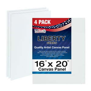 16 X 20 Inch Professional Art Canvas Board Panels 4 Pack - 8 Ounce Heavyweight Cotton Acid Free Canvases for Painting Acrylics and Watercolor (1 Case of 4 Single Canvas Painting Panels)