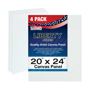 20 X 24 Inch Professional Art Canvas Board Panels 4 Pack - 8 Ounce Heavyweight Cotton Acid Free Canvases for Painting Acrylics and Watercolor (1 Case of 4 Single Canvas Painting Panels)