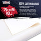 12-Ounce Triple Primed Gesso 12" Wide x 6' Long (2 Yards), 100% Cotton, Acid-Free - Unstretched Canvas Rolls for Painting, Oil & Acrylic, Murals - Cut To Frame Size