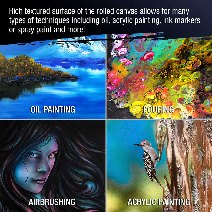 U.S. Art Supply 12-Ounce Triple Primed Gesso 12" Wide x 6' Long (2 Yards), 100% Cotton, Acid-Free - Unstretched Canvas Rolls for Painting, Oil & Acrylic, Murals - Cut To Frame Size