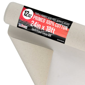 12-Ounce Triple Primed Gesso 24" Wide x 18' Long (6 Yards), 100% Cotton, Acid-Free - Unstretched Canvas Rolls for Painting, Oil & Acrylic, Murals - Cut To Frame Size