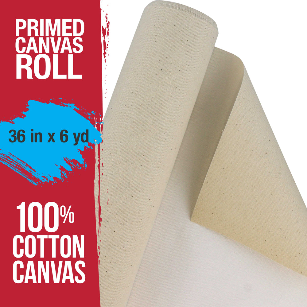 U.S. Art Supply 12-Ounce Triple Primed Gesso 36" Wide x 18' Long (6 Yards), 100% Cotton, Acid-Free - Unstretched Canvas Rolls for Painting, Oil & Acrylic, Murals - Cut To Frame Size