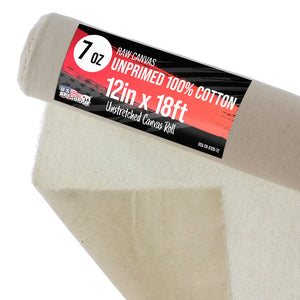 7-Ounce Unprimed Canvas Roll, 12" Wide x 18' Long (6 Yards) - 100% Cotton, Woven, Acid-Free - Unstretched Canvas Rolls for Painting, Murals, & DIY Crafts