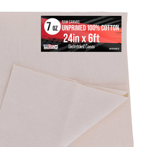 U.S. Art Supply 7-Ounce Unprimed Canvas Roll, 24" Wide x 6' Long (2 Yards) - 100% Cotton, Woven, Acid-Free - Unstretched Canvas Rolls for Painting, Murals, & DIY Crafts