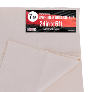 7-Ounce Unprimed Canvas Roll, 24" Wide x 6' Long (2 Yards) - 100% Cotton, Woven, Acid-Free - Unstretched Canvas Rolls for Painting, Murals, & DIY Crafts