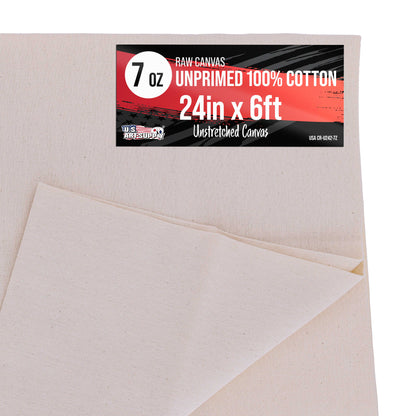 7-Ounce Unprimed Canvas Roll, 24" Wide x 6' Long (2 Yards) - 100% Cotton, Woven, Acid-Free - Unstretched Canvas Rolls for Painting, Murals, & DIY Crafts