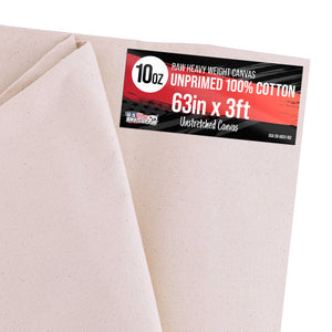 10-Ounce Unprimed Canvas Roll, 63" Wide x 3' Long (1 Yard) - 100% Cotton, Woven, Acid-Free - Unstretched Canvas Rolls for Painting, Murals, & DIY Crafts