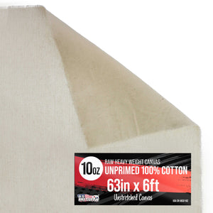 10-Ounce Unprimed Canvas Roll, 63" Wide x 6' Long (2 Yards) - 100% Cotton, Woven, Acid-Free - Unstretched Canvas Rolls for Painting, Murals, & DIY Crafts