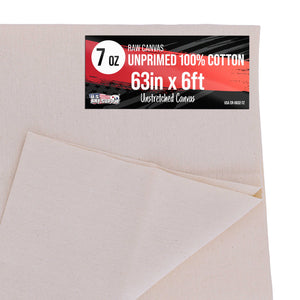 7-Ounce Unprimed Canvas Roll, 63" Wide x 6' Long (2 Yards) - 100% Cotton, Woven, Acid-Free - Unstretched Canvas Rolls for Painting, Murals, & DIY Crafts