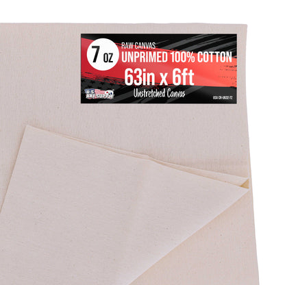 7-Ounce Unprimed Canvas Roll, 63" Wide x 6' Long (2 Yards) - 100% Cotton, Woven, Acid-Free - Unstretched Canvas Rolls for Painting, Murals, & DIY Crafts