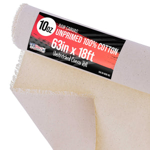 10-Ounce Unprimed Canvas Roll, 63" Wide x 18' Long (6 Yards) - 100% Cotton, Woven, Acid-Free - Unstretched Canvas Rolls for Painting, Murals, & DIY Crafts