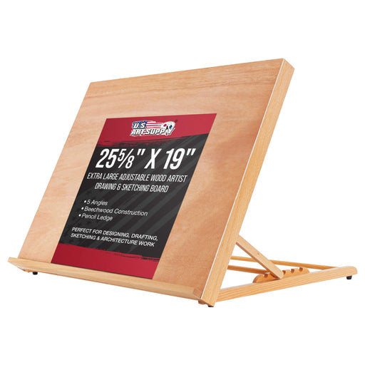 X-Large 25-5/8" x 19" (A2) Wooden Drawing Board, Adjustable Table Top Easel for Painting and Drawing - Drafting Board with Pencil Ledge, Locking Storage Drawer