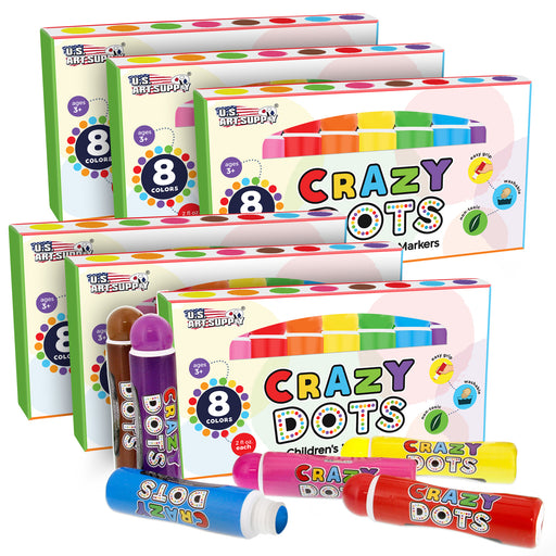 6 Boxes of 8 Color Crazy Dots Markers - Children's Washable Easy Grip Non-Toxic Paint - 48 Total Marker Daubers