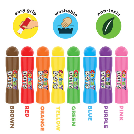 8 Color Crazy Dots Markers - Children's Washable Easy Grip Non-Toxic Paint Marker Daubers