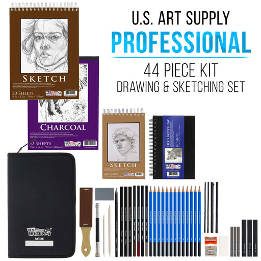 44-Piece Drawing & Sketching Art Set with 4 Sketch Pads - Professional Artist Kit, Graphite, Charcoal, Pastel Pencils & Sticks, Case