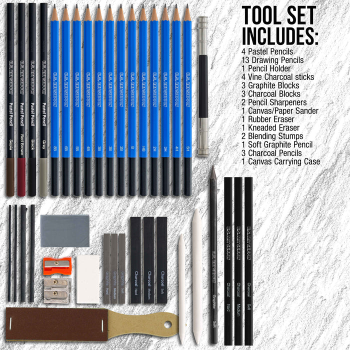 44-Piece Drawing & Sketching Art Set with 4 Sketch Pads - Professional Artist Kit, Graphite, Charcoal, Pastel Pencils & Sticks, Case