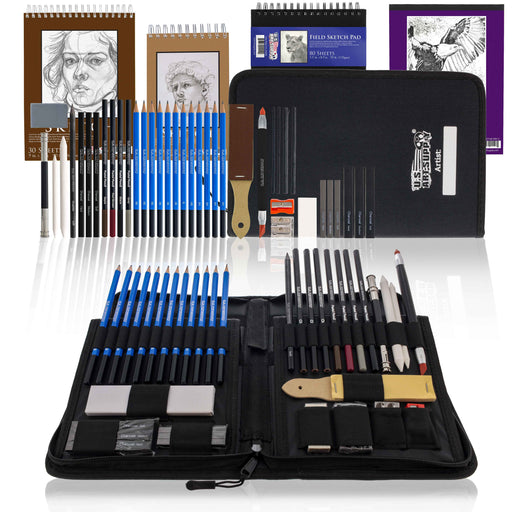 44-Piece Drawing & Sketching Art Set with 4 Sketch Pads - Professional Artist Kit, Graphite, Charcoal, Pastel Pencils & Sticks, Case