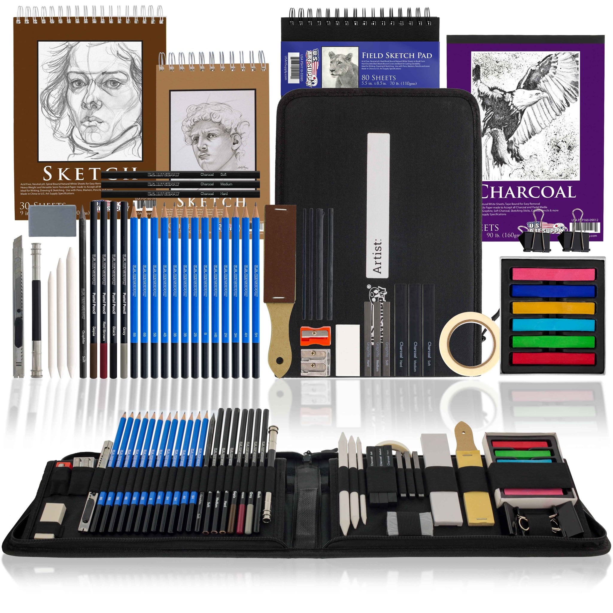 54-Piece Drawing & Sketching Art Set with 4 Sketch Pads - Ultimate Artist Kit, Graphite and Charcoal Pencils & Sticks, Pastels, Case