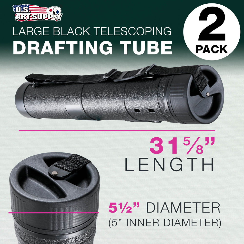 Large Telescoping Drafting Tube (Pack of 2) - 5-1/2" Outside/5" Inside Diameter, Expands 31-5/8" to 53-3/4", Durable Protection with Shoulder Strap - Ideal for Posters, Blueprints, Art