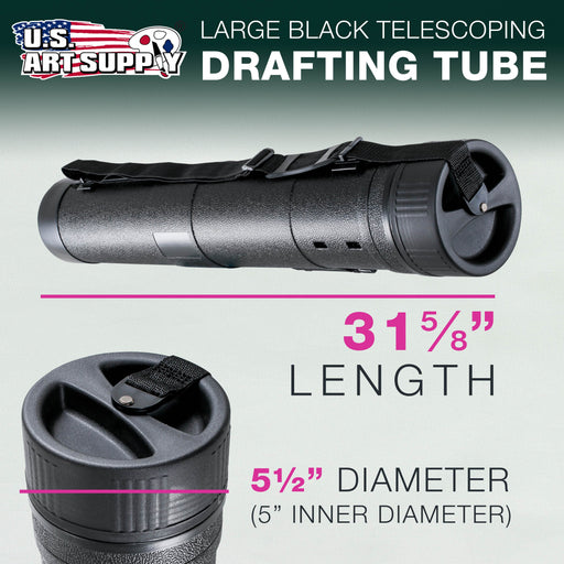 Large Poster Tube - Telescoping Adjustable 31-5/8" to 53-3/4" - Durable 5-1/2" Diameter Storage Tube - Art Poster Carrier Holder & Blueprint Storage Drafting Tube Travel & Protection