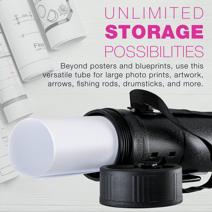 Large Telescoping Drafting Tube - 5-1/2" Outside/5" Inside Diameter, Expands 31-5/8" to 53-3/4", Durable Protection with Shoulder Strap - Ideal for Posters, Blueprints, & Art