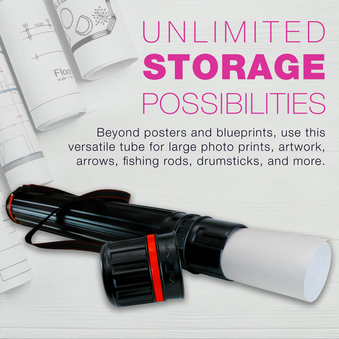 Large Poster Tube - Telescoping Adjustable 30-1/4" to 47-3/4" - Durable 4-7/8" Diameter Storage Tube - Art Poster Carrier Holder & Blueprint Storage Drafting Tube Travel & Protection