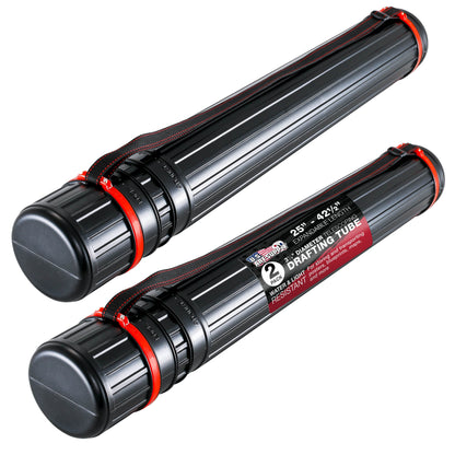 Black Telescoping Drafting Tube (Pack of 2) - 3-1/4" Outside/2-7/8" Inside Diameter, Expands 25" to 42-1/2", Durable Protection with Shoulder Strap - Ideal for Posters, Blueprints, Art